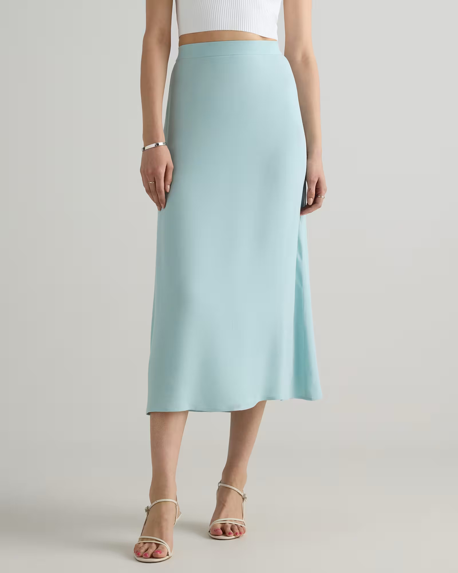 Lightweight Crepe Slip Skirt in Aqua Pearl | Quince