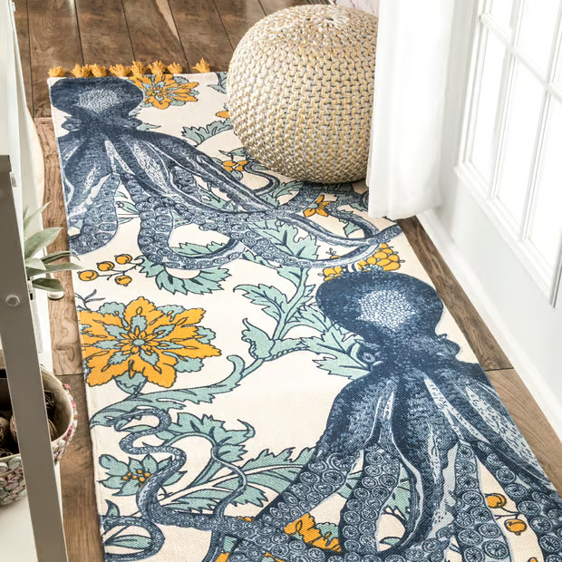 Multi Flatweave Cotton Giant Octopus 2' 8" x 6' Area Rug | Rugs USA