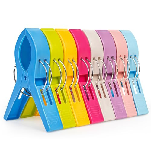 Semjikoy 8 Pack Beach Towel Clips, Plastic Chair Clips Towel Holder Clothes Pins Clothes Pegs Hanging Clip Clamps, Beach Accessories for Vacation | Amazon (US)