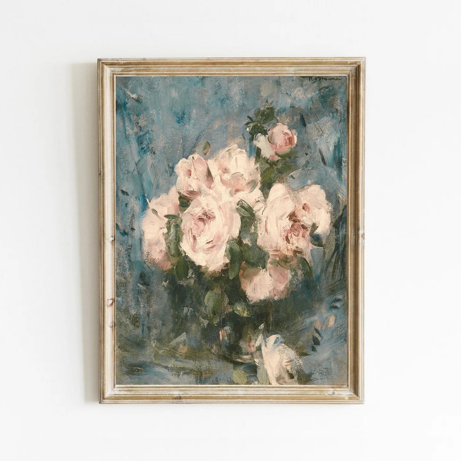 Floral Still Life Painting Vintage Flower Prints Pink Roses - Etsy | Etsy (US)
