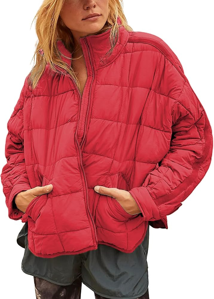 Bianstore Women's Oversized Splice Quilted Lightweight Puffer Jacket Casual Padded Coat | Amazon (US)