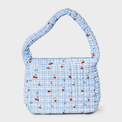 Gingham Cherry & Bow Print Puffer Hobo Shoulder Bag - Wild Fable™ Blue | Target