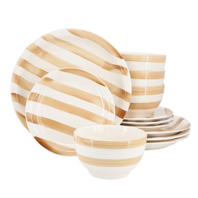 Gibson Home Kenwood Shores 12 Piece Stoneware Dinnerware Set in Sand Stripe | Target