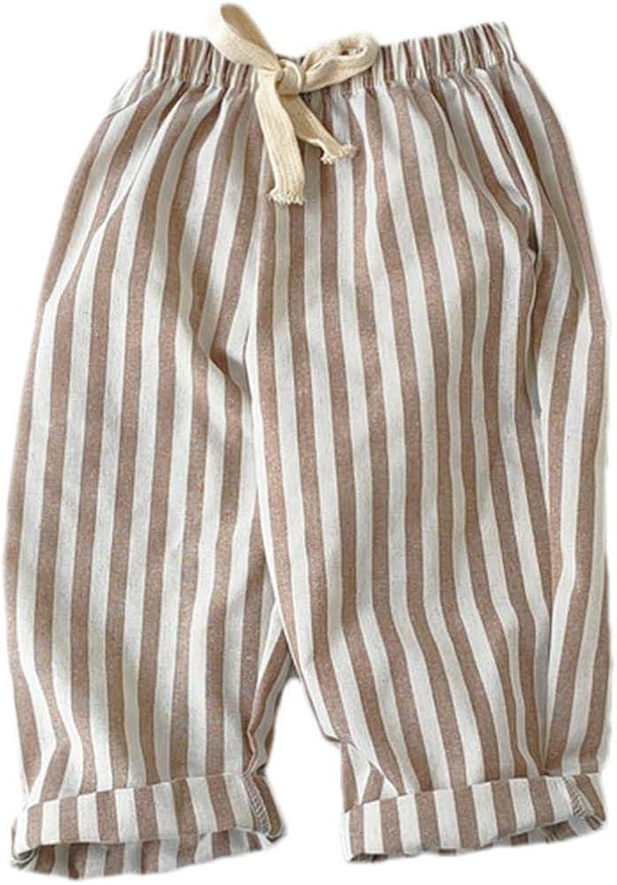RKSTN Kids Summer Cotton Linen Pants Toddler Boys Girls Trousers Casual Striped Long Pant Rubber ... | Amazon (US)