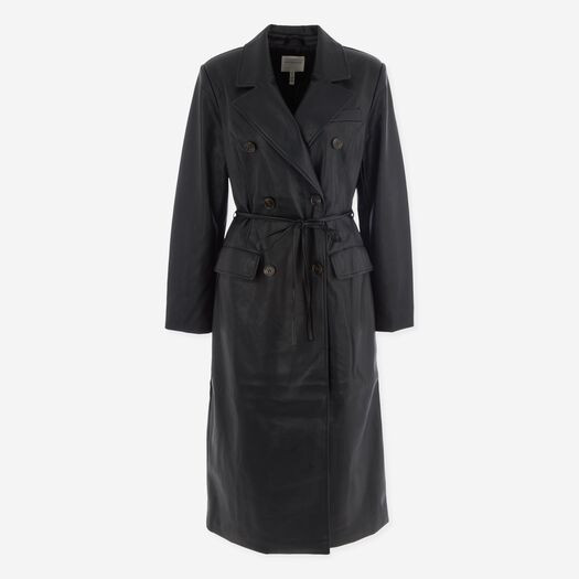 Black Longline Faux Leather Trench Coat | TK Maxx