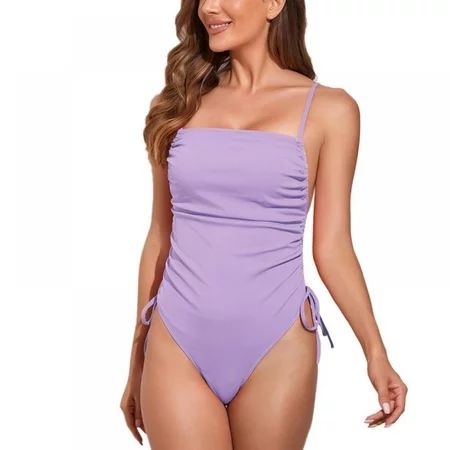 Clearance! Women s High Cut Bandeau One Piece Tie Side Swimsuits Purple M | Walmart (US)