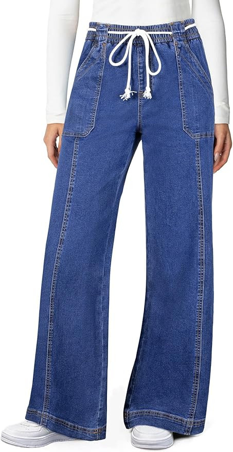 Astylish Jeans for Women Wide Leg Drawstring High Waisted Stretchy Straight Leg Jean Trendy 2025 ... | Amazon (US)