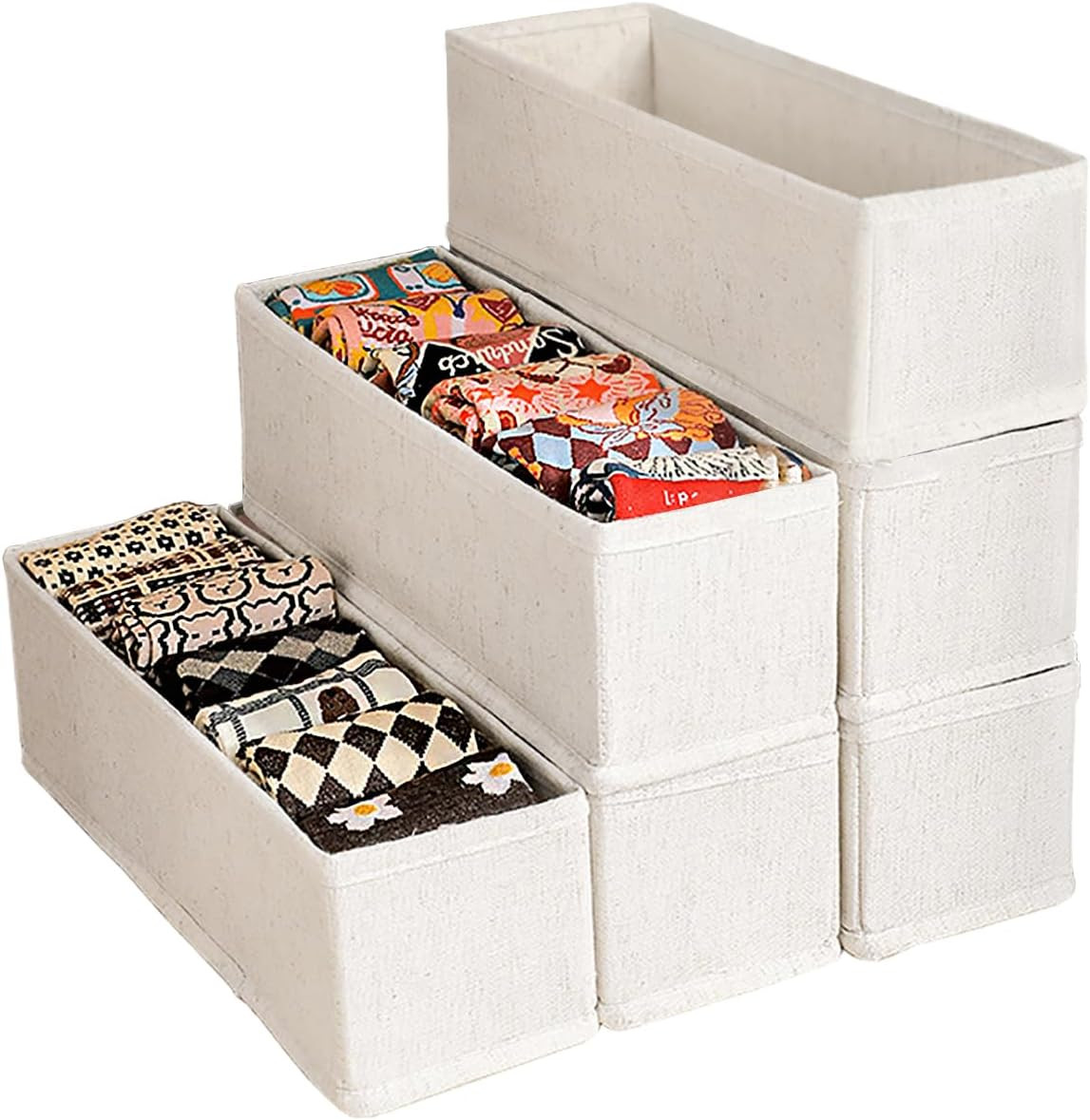 MURRI&MURRDI Mini Foldable Clothes Drawer Divider 6 Pack, Fabric Underwear Drawer Organizer, Small Wardrobe Sock Box, Plastic Closet Storage Bin for Belt Tie Bra Scarves Pants, Light Beige | Amazon (UK)