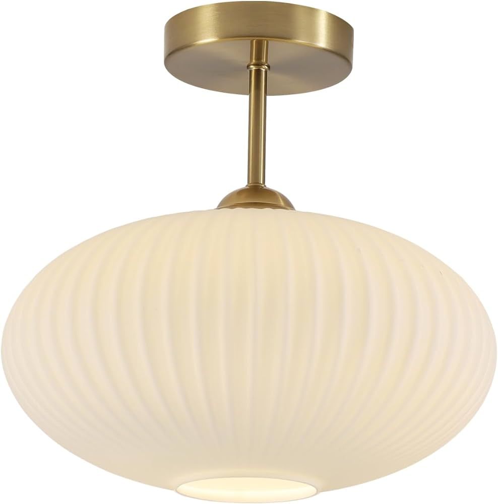 BOKT Vintage Ceiling Light Fixture 9.8" Lantern Shape Milk White Glass Ceiling Light Mid Century ... | Amazon (US)