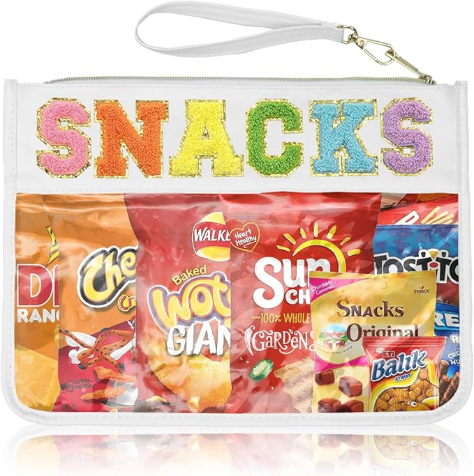 Snack Bags Clear Pouch Travel Makeup Bag Chenille Letter Bags for Zipper Pouch Clear Cosmetic Bag... | Amazon (US)