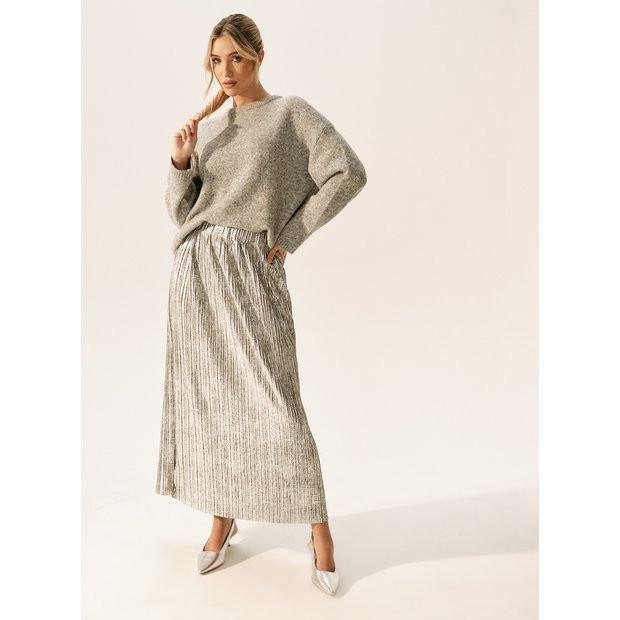 Buy Metallic Silver Pleated Maxi Skirt  14 | Skirts | Tu | Tu Clothing