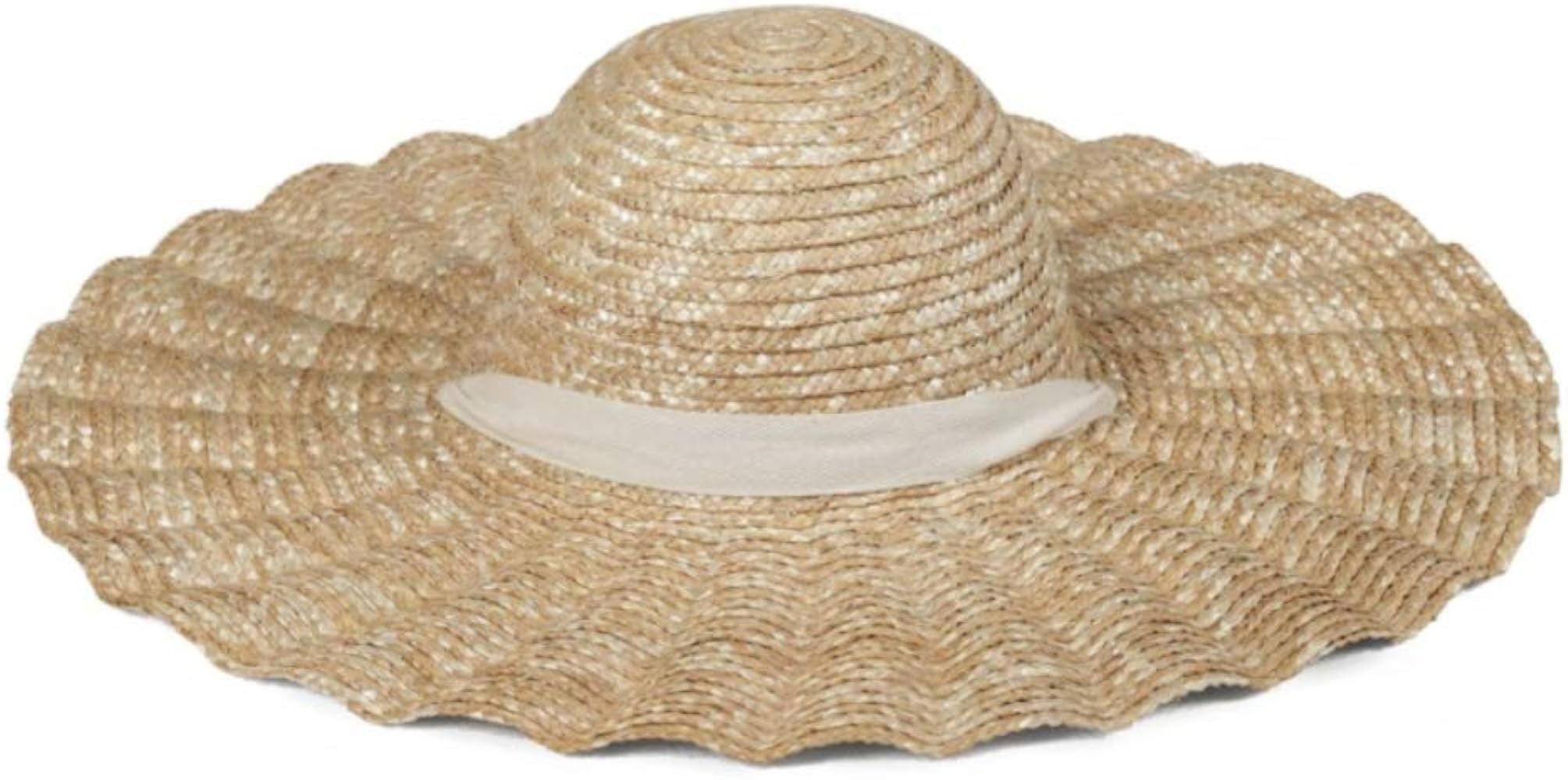Scalloped Natural Hat - White Ribbon | Amazon (US)