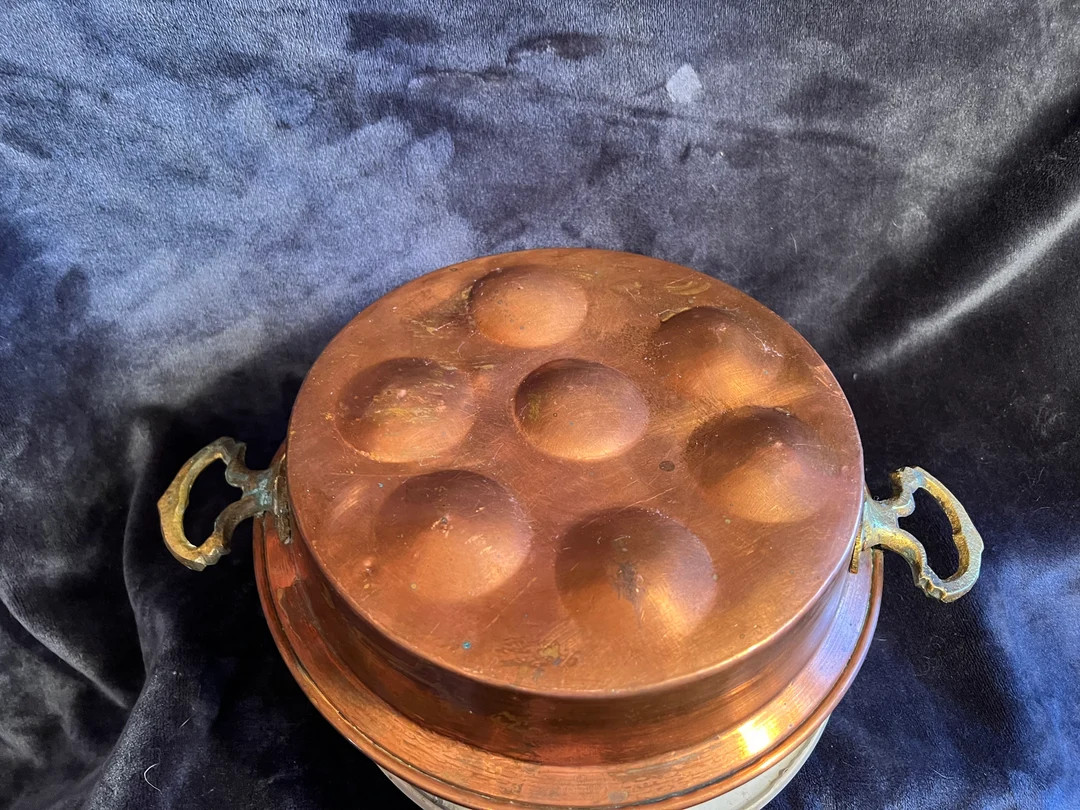 Beautiful Vintage Large Primitive Rustic Copper With Brass Handled Escargot Pan; Egg Poacher or C... | Etsy (US)