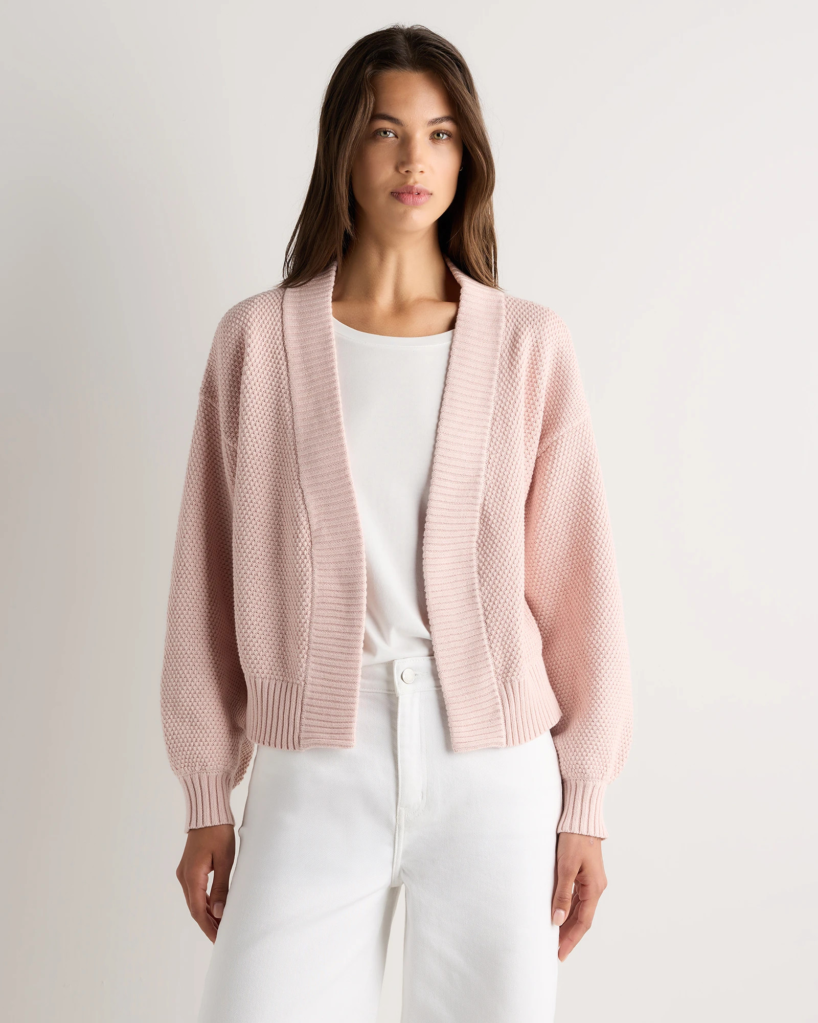 Quince | Women's Waffle Stitch Open Cardigan Sweater in Ivory, Size Small, Organic Cotton | Quince