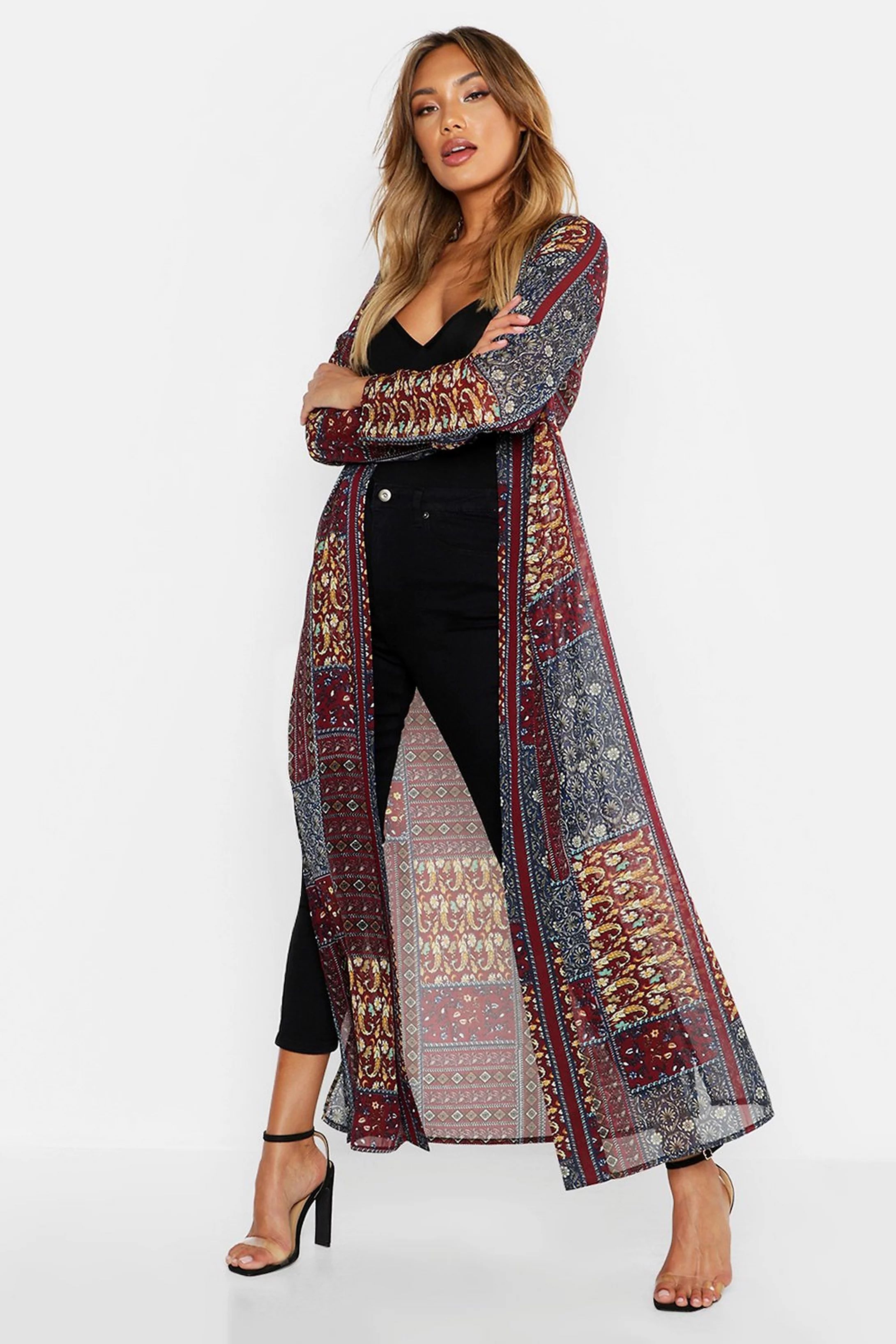 Woven Paisley Longline Kimono | Boohoo.com (US & CA)