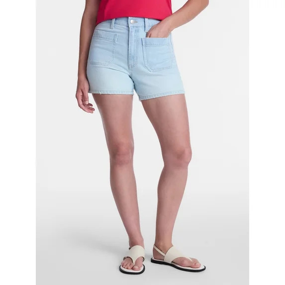 Time and Tru Women's High Rise Patch Pocket Denim Short, 4" Inseam, Sizes 0-20 | Walmart (US)