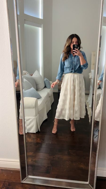 Heading your way a birthday brunch today and wearing this skirt  and chambray shirt. 

#LTKVideo #LTKover40 #LTKstyletip