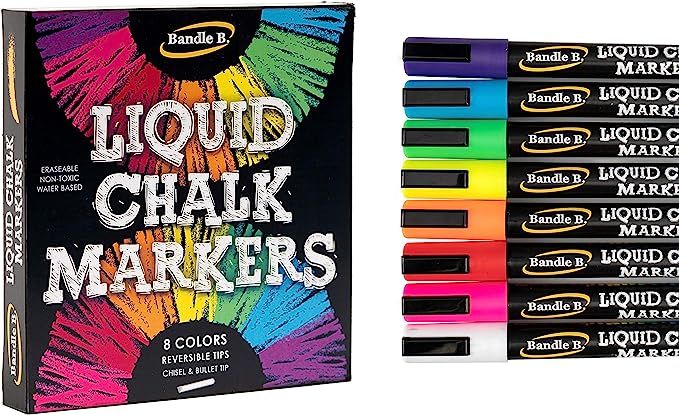Chalk Markers - 8 Vibrant Colors, Erasable, Non-Toxic, Water-Based, Reversible Tips, Bright Color... | Amazon (US)