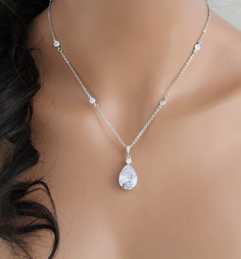 Dainty Bridal Necklace Bridal Jewelry Rose Gold Wedding Necklace CZ Necklace Bridesmaid Necklace ... | Etsy (US)