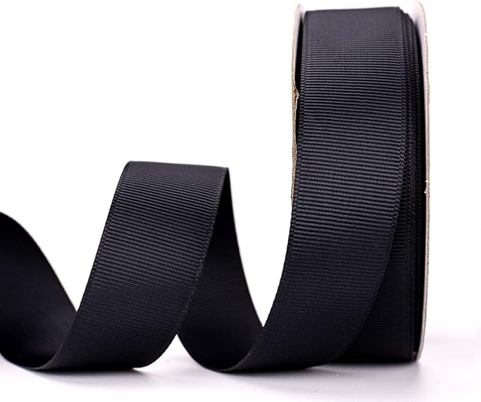 ATRBB 25 Yards 1 Inch Solid Grosgrain Ribbon Roll for Gift Wrapping DIY Hair Accessories (Black) | Amazon (US)