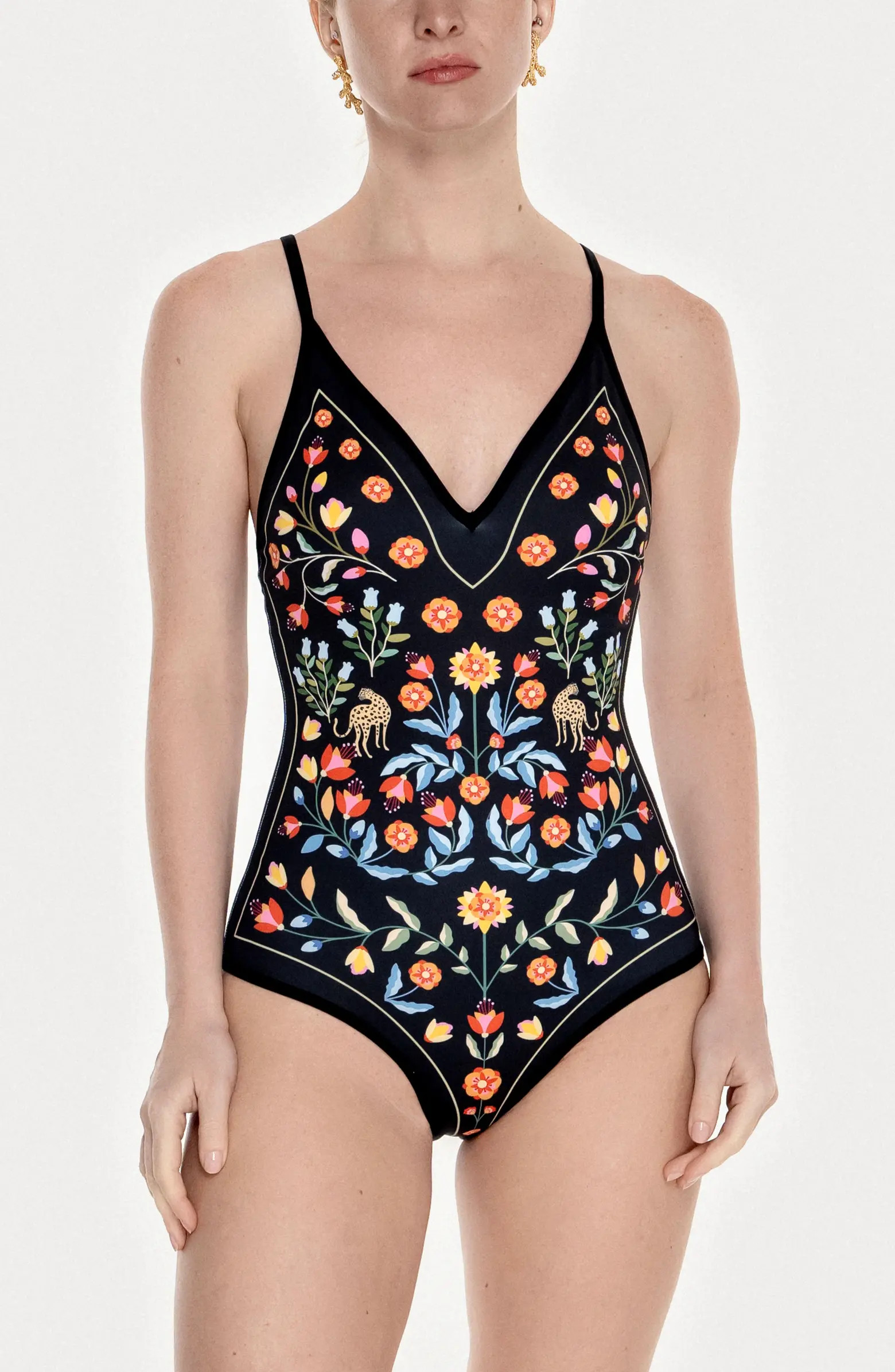 Jessie Zhao New York Night Imagination Reversible V-Neck One-Piece Swimsuit | Nordstrom | Nordstrom