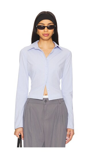 ALL THE WAYS Fiona Button Front Top in Baby Blue. - size S | Revolve Clothing (Global)