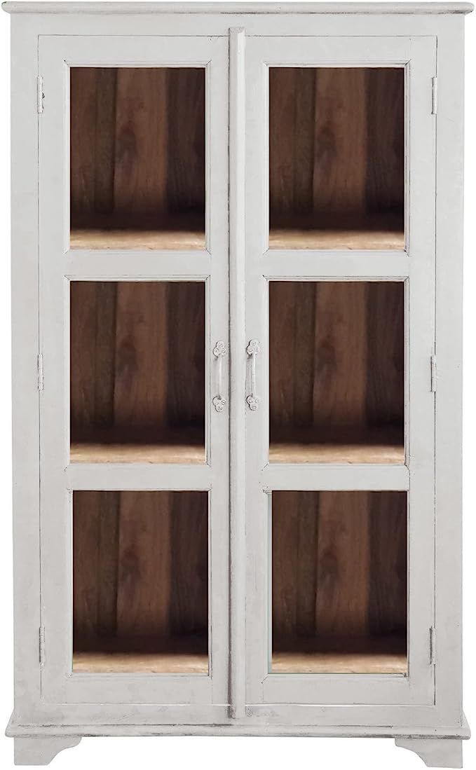 Creative Co-Op Reclaimed Wood & Glass Doors & 2 Shelves, Cabinet, Antique White with Natural Insi... | Amazon (US)