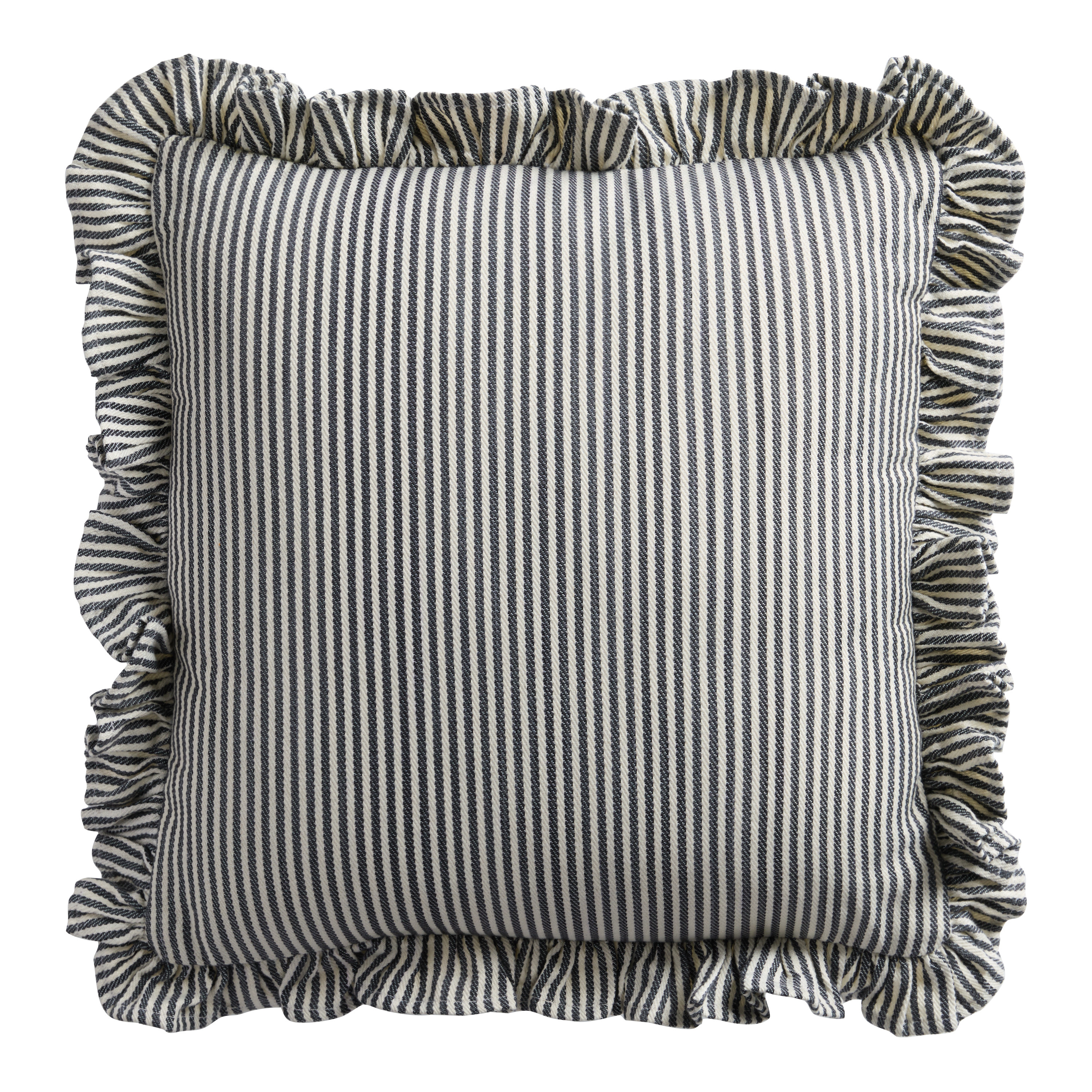 Railroad Stripe Ruffled Indoor Outdoor Throw Pillow | World Market