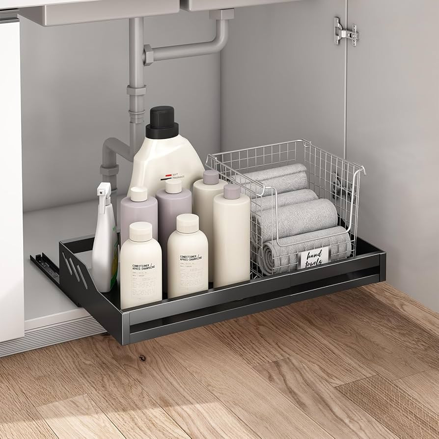 Expandable Pull out Cabinet Organizer, Adjustable(15.4"-23.6"W X13"D) Sliding Drawer Organizer No... | Amazon (US)