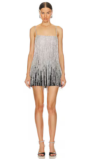 Juliette Dress in Black & Silver Rhinestone Fringe Dress Silver Dress Metallic Dress  | Revolve Clothing (Global)