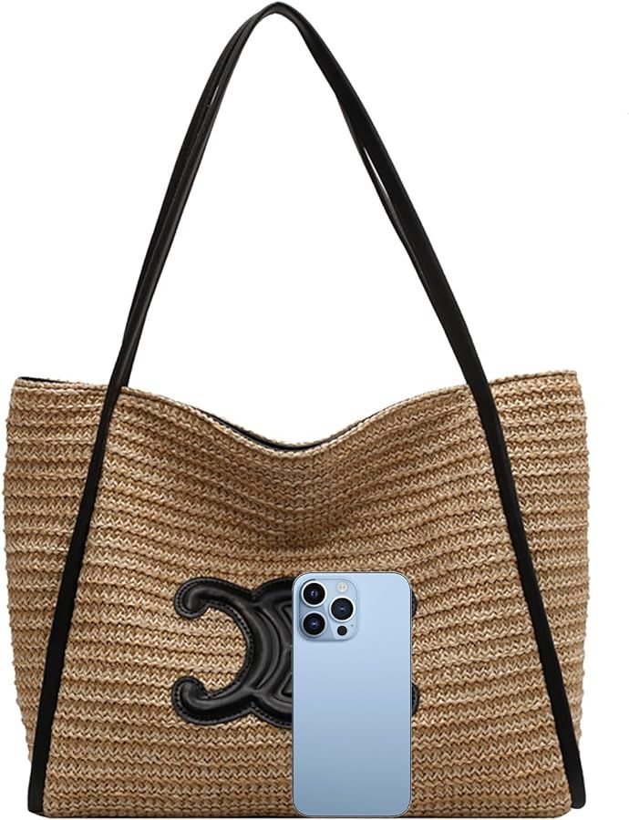 Women's Beach Bag Straw Boho Bag Woven Shoulder Bag Large Totes Travel Beach Handbag Purse | Amazon (US)