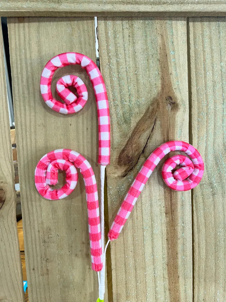 28 Pink Gingham Curly Spray , Wreath Embellishment, Swirl Pick, Summer Spray, 63424BT - Etsy | Etsy (US)