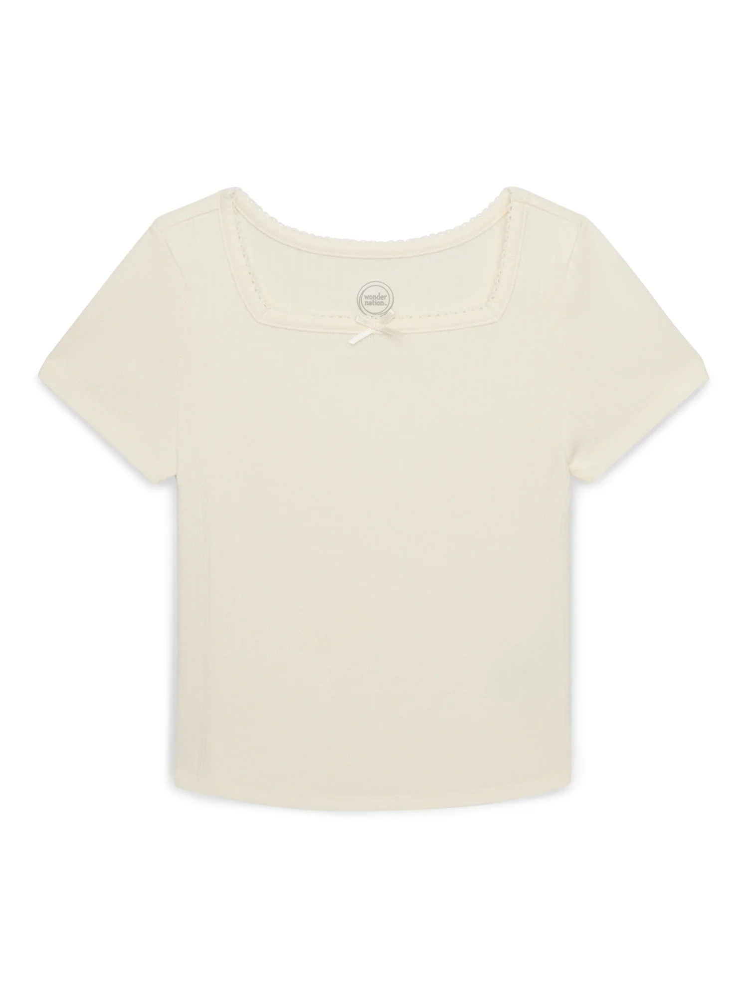 Wonder Nation Girls Square Neck Top with Short Sleeves, Sizes 4-18 | Walmart (US)