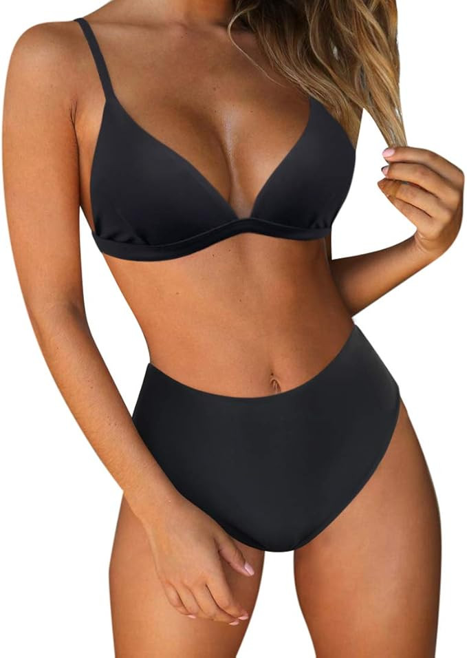 RUUHEE Women Stripe Printing Padded Push up 2 Piece Bikini Sets Swimsuits | Amazon (US)