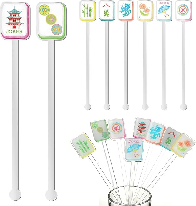 LemonRoad 8 Pcs Mahjong Cocktail Swizzle Sticks, Plastic Mahjong Drink Stirrers, Acrylic Shafts f... | Amazon (US)