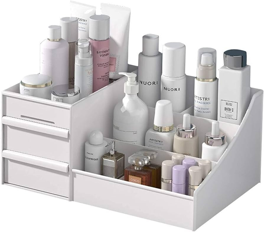 VZINO Drawer Makeup Organizer for Vanity, Large White Desk Organizer for Cosmetics, Skincare, or Sta | Amazon (US)