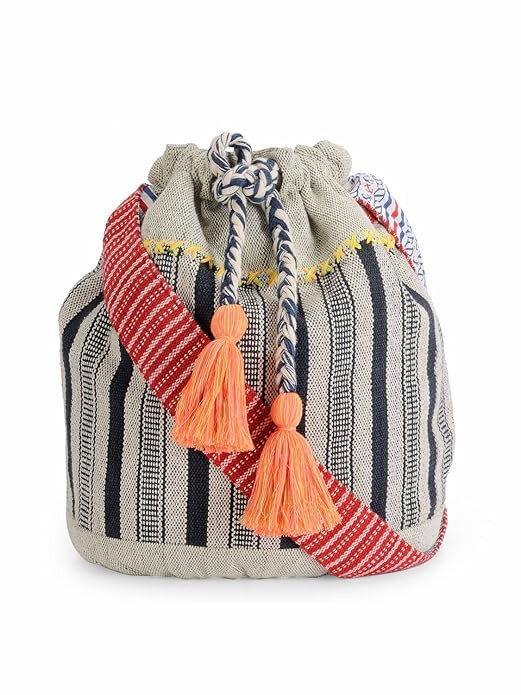 The House of Tara Handloom Fabric Crossbody Shoulder Bucket Bag HTB 08 | Amazon (US)