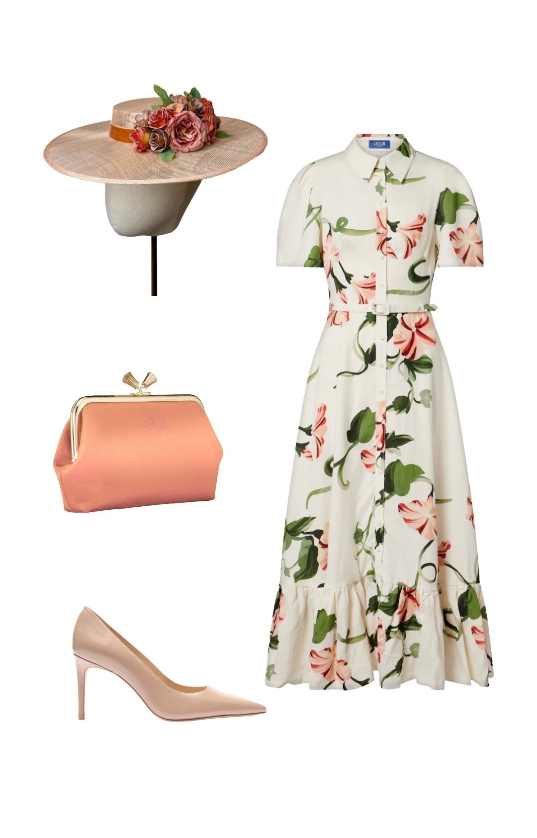 Dress - Leo Lin at My Theresa

Satin Clutch Bag - Anya Hindmarch

Nude Patent Heels - Stuart Weitzman

Hat - Kitty May at Etsy

#LTKuk #LTKsummer #LTKluxury