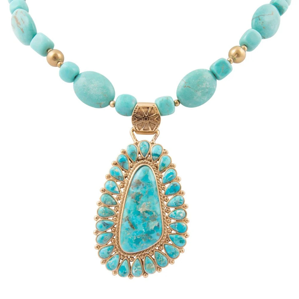Sedona Blue Turquoise Golden Pendant Necklace | Barse Jewelry