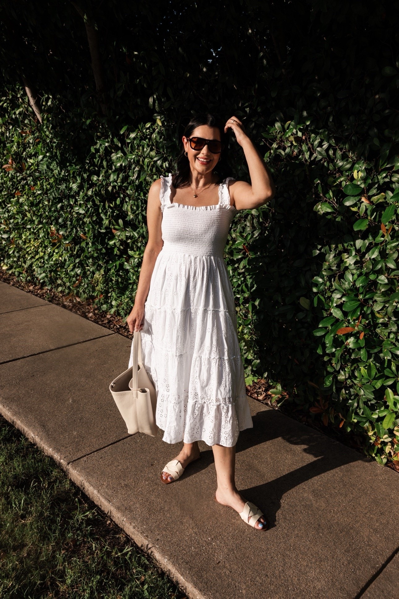 This eyelet dress is one of my favorites, year after year. I wear it all summer long and each time I put it on I feel comfortable and pulled together. I’m in the large, runs TTS but the top is quite roomy!

#quincepartner @Quince