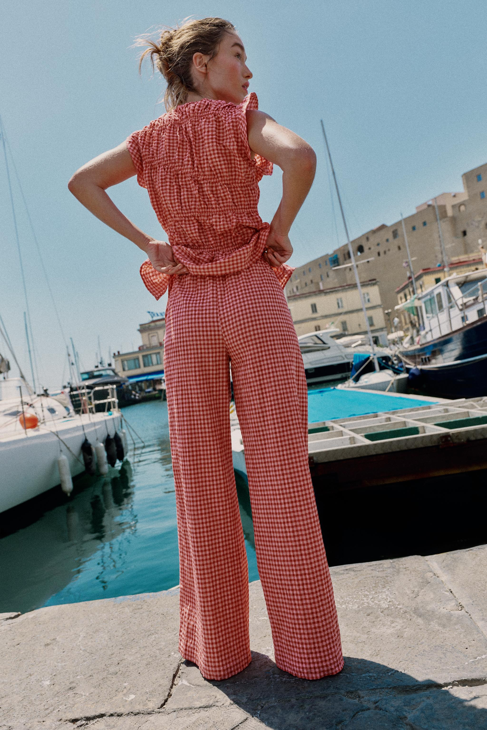 GINGHAM WIDE LEG PANTS | Zara US