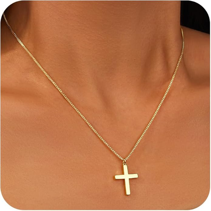 Cross Necklace for Womens, 14K Gold Plated Dainty Gold Necklaces | Sterling Silver Small Cross Pe... | Amazon (US)