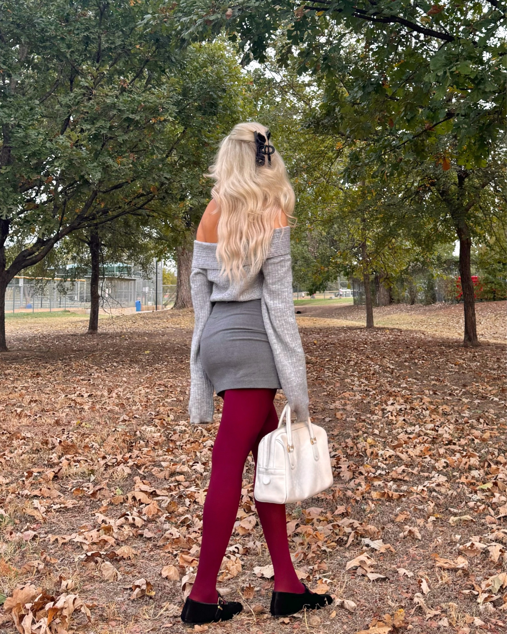 Sweater size x small
Skirt size x small
Flats size 6.5 (true to size)

Burgundy tights, burgundy fall outfit, burgundy outfit, grey and burgundy outfit, grey mini skirt, grey sweater, off the shoulder sweater, bow claw clip, layered pearl necklace, long pearl necklace, monochrome outfit, velvet black flats, ballet flats, fall fashion trends, fall fashion 2024

#LTKBeauty #LTKShoeCrush #LTKStyleTip