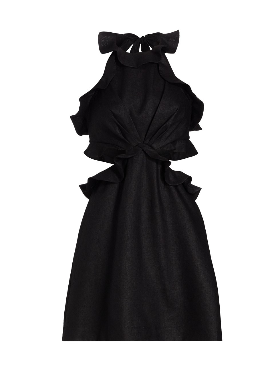 Women's Postcard Linen Ruffle Tie-Back Minidress - Black - Size 4 - Black - Size 4 | Saks Fifth Avenue