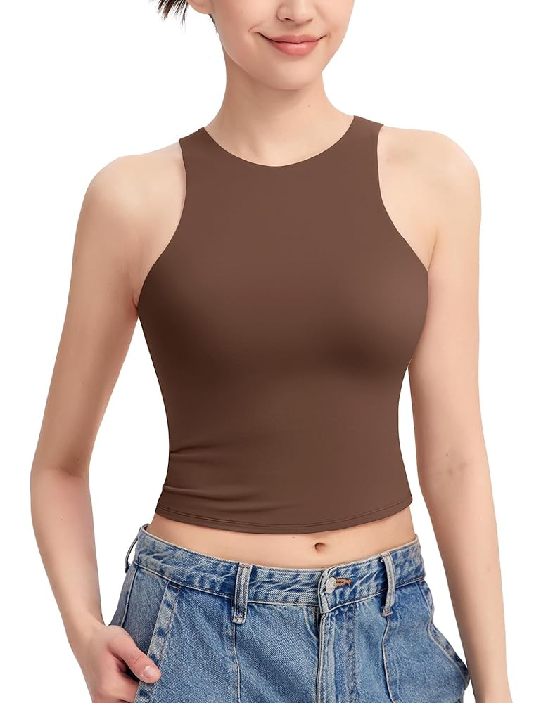 PUMIEY Women's High Neck Tank Top Sleeveless Summer Crop Tops for Women Smoke Cloud Pro Collectio... | Amazon (US)