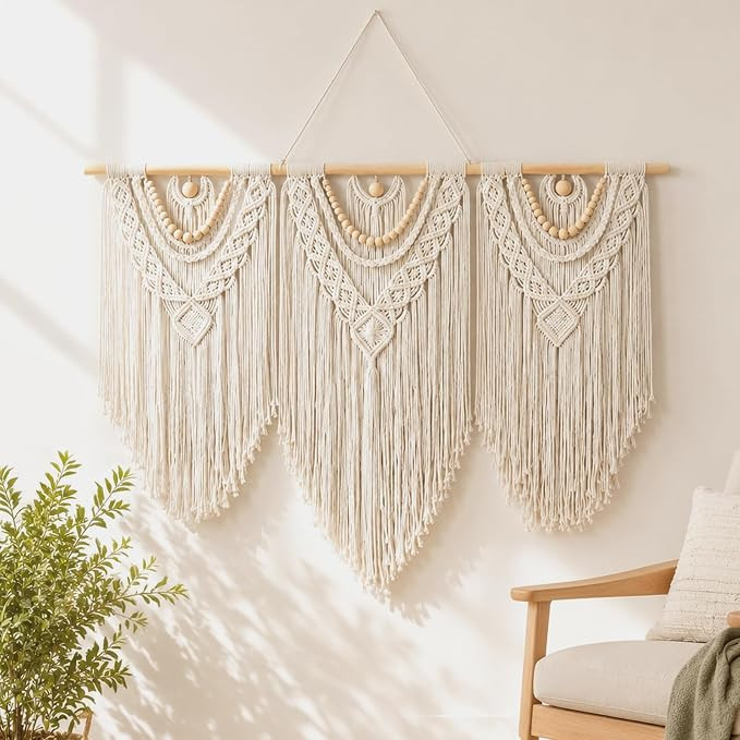 Macrame Wall Hanging-Large, Boho Tapestry Macrame Wall Decor Art (White) | Amazon (US)