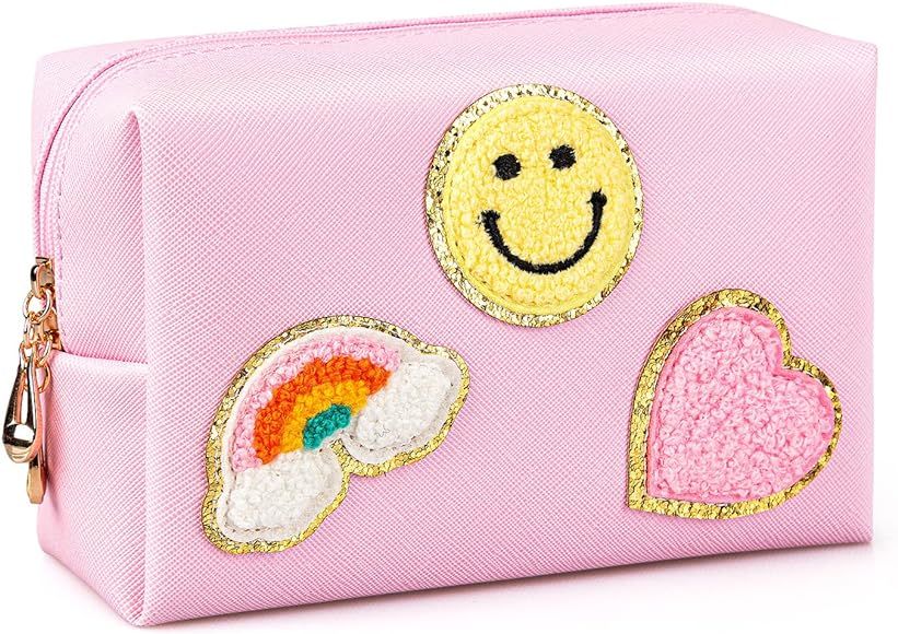 AgoKud Preppy Patch Makeup Bag PU Leather Waterproof Portable Toiletry Pouch Cosmetic Bag Daily U... | Amazon (US)