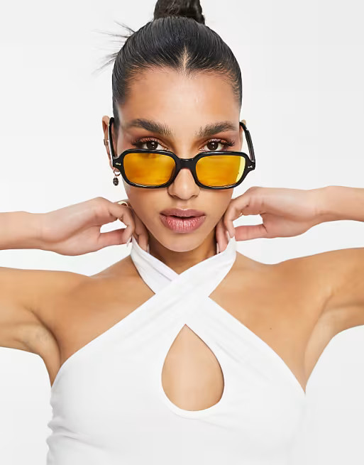ASOS DESIGN square sunglasses with yellow lens in black | ASOS (Global)