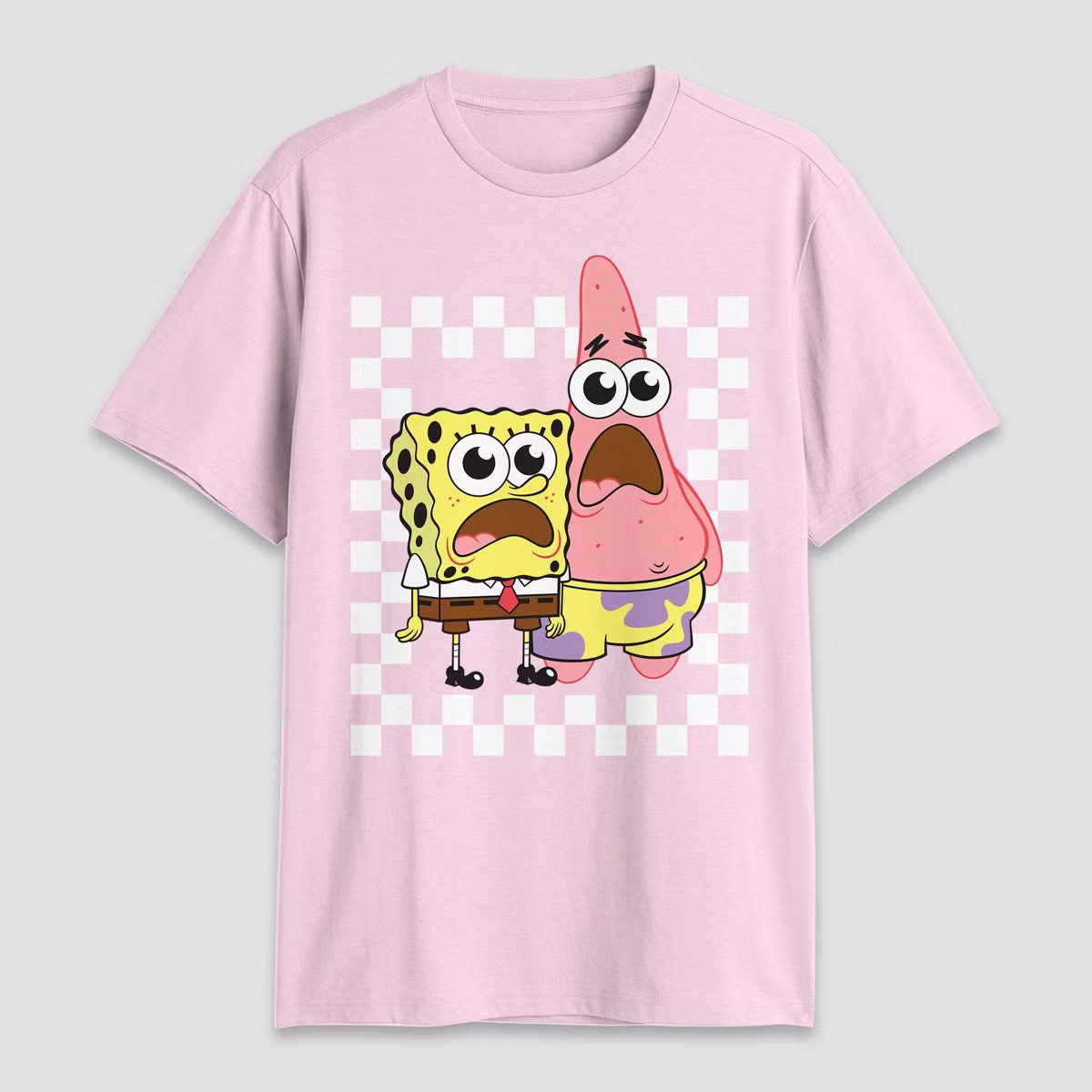 Men's SpongeBob and Patrick Yelling Short Sleeve Graphic T-Shirt - Light Pink | Target