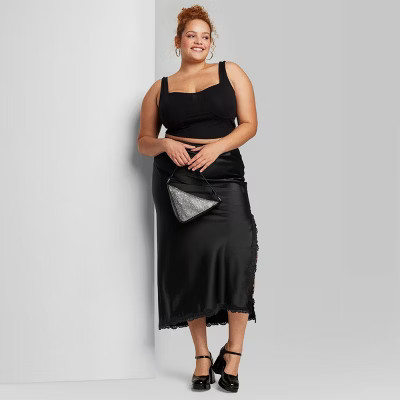 Women's Satin Lace Trim Midi Skirt - Wild Fable™ | Target